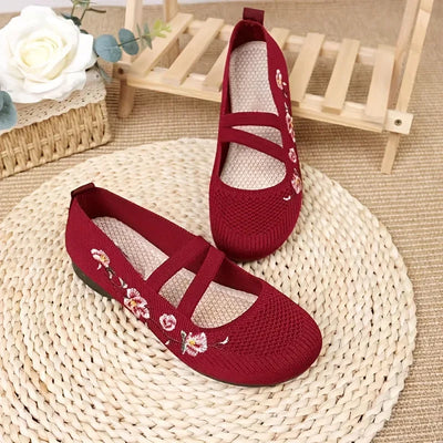 women's shoes Slip-on Flat Embroidered Shoes, Soft Sole Elastic Mom Shoes - women's summer shoes free shippiing shoes