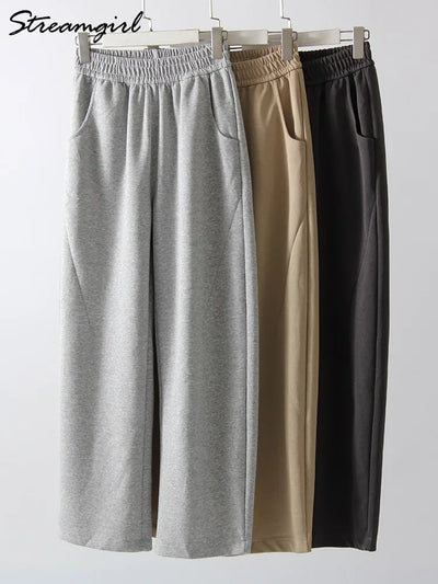Women Straight Sweatpants Baggy Loose Dark Grey Long Pants Female Casual Sports Trousers High Waist Sweatpants For Women Joggers
