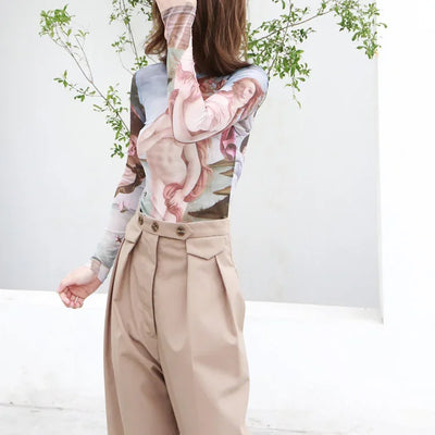 Yuerwang Women T Shirts tee tops Mesh top mesh shirts Print long sleeve 2022 Vintage Spring Summer Women T shirts designer