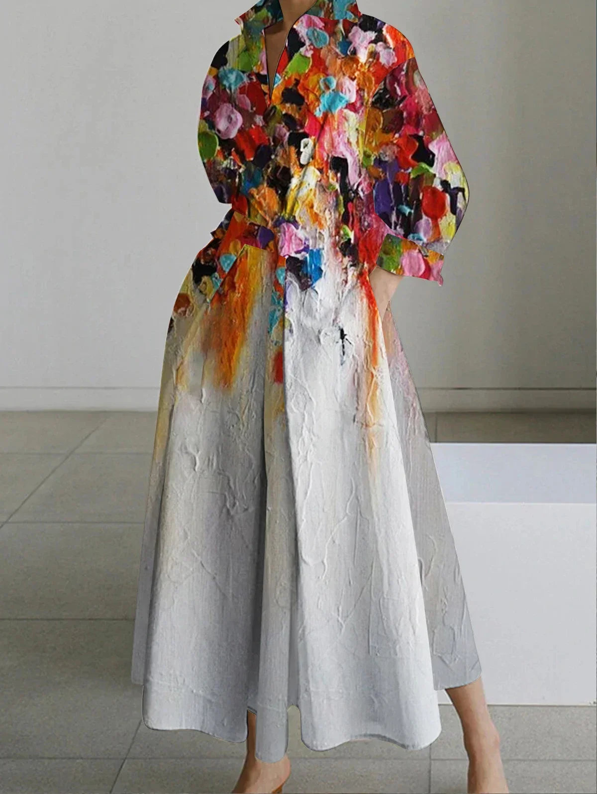 Vintage Cotton Linen Midi Dress for Women Summer Elegant Lapel Oil Painting Button Detail Streetwear Party Vestido