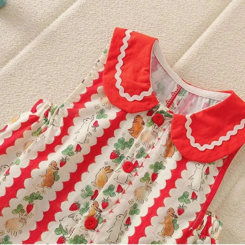 Adorable Baby Girls' Cotton Romper with Rabbit Print & Doll Collar With  Rabbit Ears Design | 0 - 2 Y Newborn infant