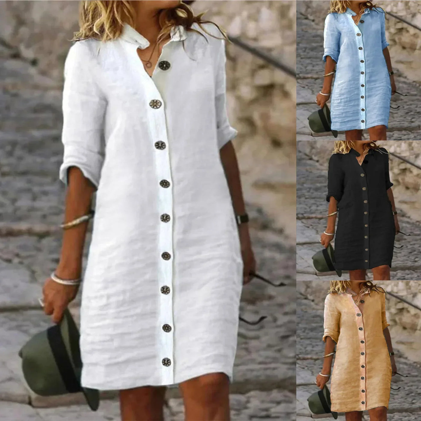 Women Mini Shirt Dress Summer Fashion  Платье  Cotton Linen White Dress Ladies Casual Holiday Vestidos Slip Dress Летнее Платье