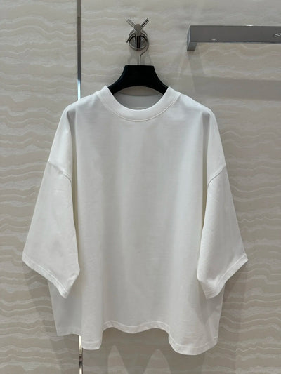 100% Cotton White Top Shoulder-loose High-end Short-sleeved Women T-shirt