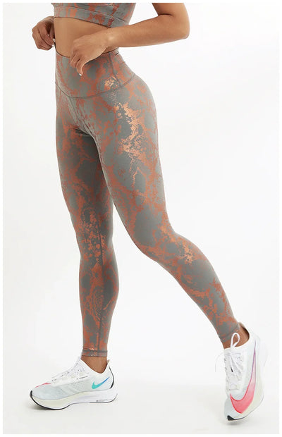 Snake Printed Yoga Pants Gilded Stretch Buttocks Sexy Casual Skinny Pants  For Women High Waist Elastic Fitness Sporty Leggings