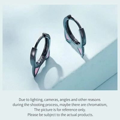 WOSTU Real 925 Sterling Silver Cat Ear Hoop Earrings For Women Lovely Pink Cute Pet Paw Studs Clips Girl Unique Jewelry Gift