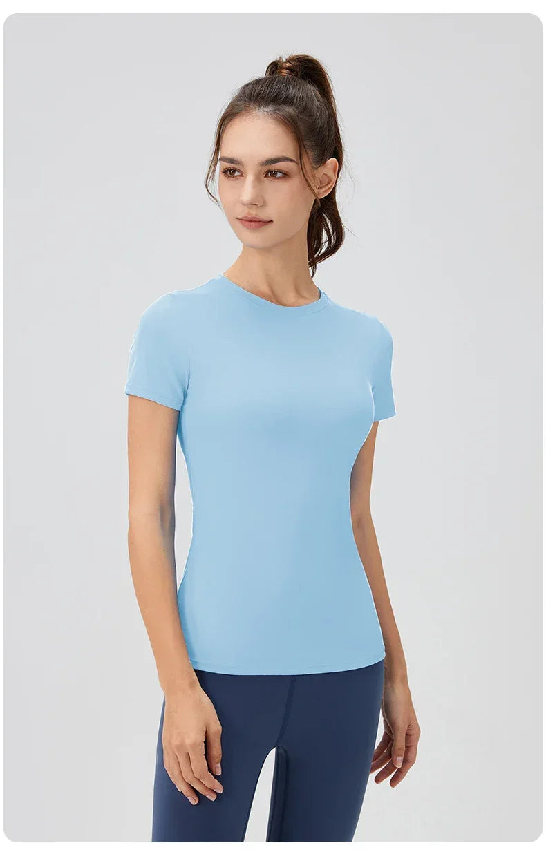 2024 Women Sports Shirt Tight Yoga top Quick Dry Gym Top Outdoor Short Sleeve Running Sportswear Women T-shirts - Elanique