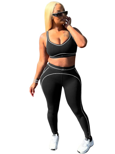 Women Activewear Summer Fitness Gym Yoga Sets Two Piece Set Bra Crop Top And High Waist Leggings Sportswear Training Workout Set