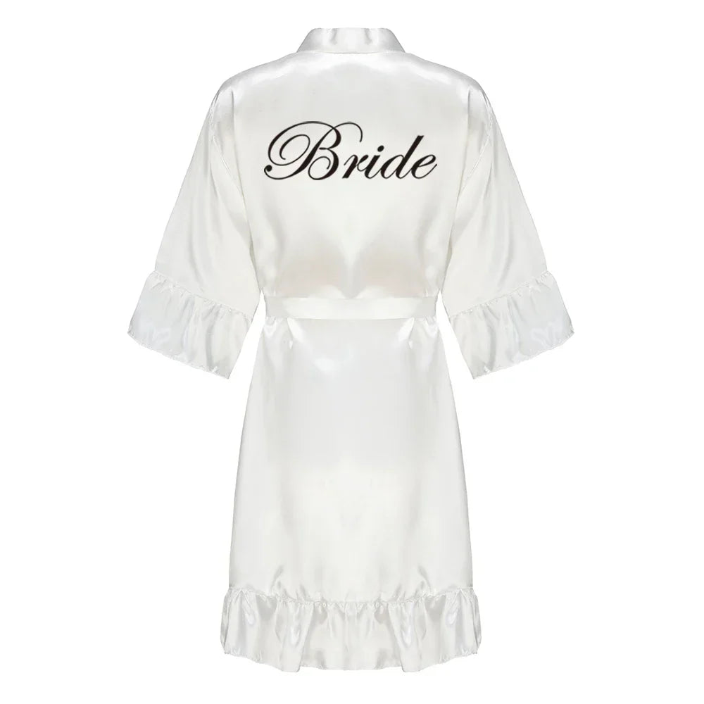 Satin Silk Robes Plus Size Wedding Bathrobe Bride Bridesmaid Mother Maid of Honor Gown Women Ruffle Bathrobe