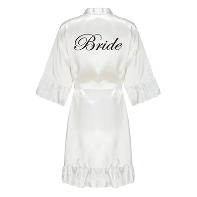 Satin Silk Robes Plus Size Wedding Bathrobe Bride Bridesmaid Mother Maid of Honor Gown Women Ruffle Bathrobe
