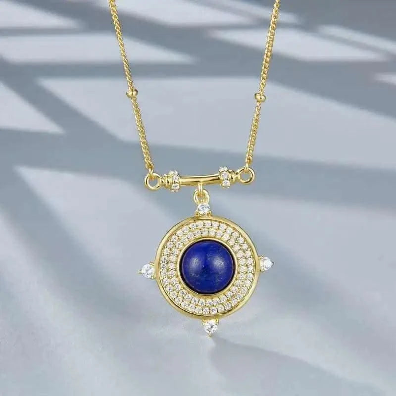 Classic Lapis Lazuli 925 Silver Gold Plated Pendant Necklace Natural  Zircon Stone Chic Choker Necklace Gift