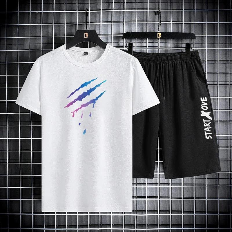 Trendy Suits for men  Men's Summer Shorts Set Gym Outfit Student Short Sleeve Tee 2 Piece Set Tracksuits Men Casual Men Clothing