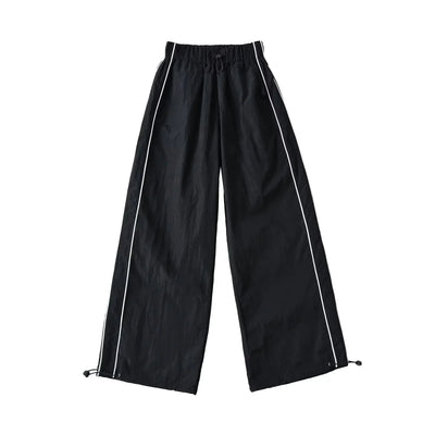 Women's Wide-Leg Joggers Adjustable Ankle Cuffs Side Stripes Drawstring Waist Lightweight Streetwear