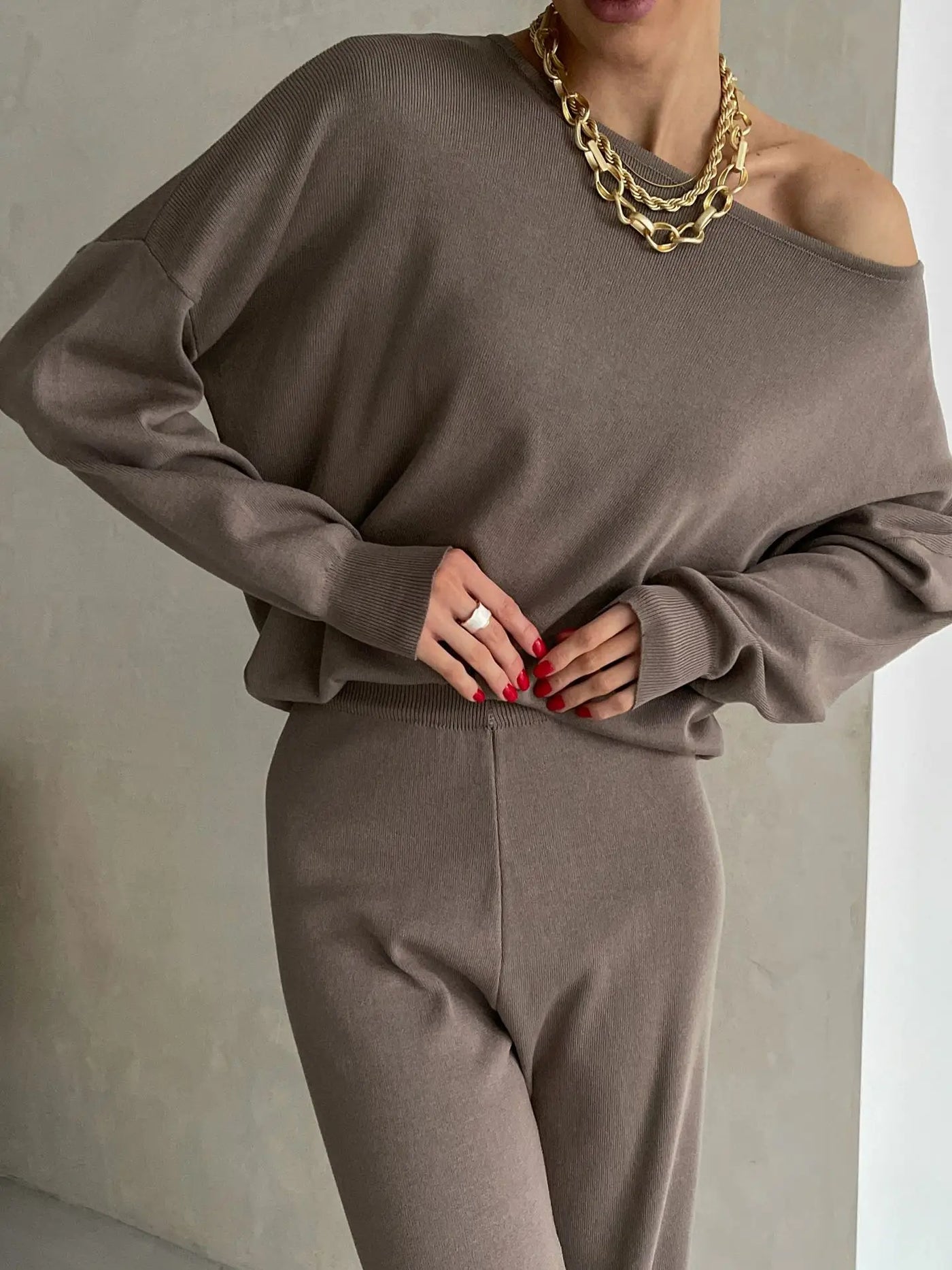 Elegant Loungewear Knitted 2 Piece Set Knit Pants and Sweater Suit Women Casual Winter Knitted Two Piece Sets Women 2024
