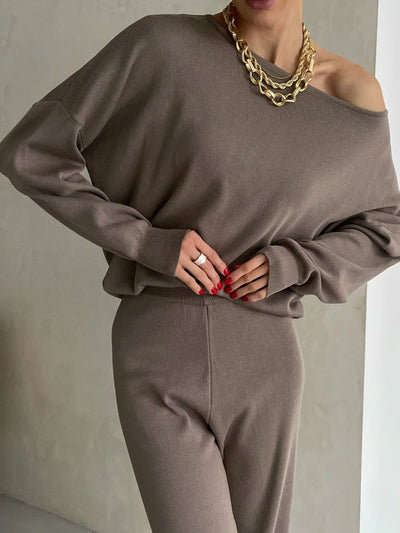 Elegant Loungewear Knitted 2 Piece Set Knit Pants and Sweater Suit Women Casual Winter Knitted Two Piece Sets Women 2024