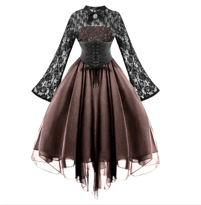 Renaissance Court Gown Victorian Medieval Costume Women Halloween Cosplay Full Sleeve Lace Dress Birthday Party Princess Suit