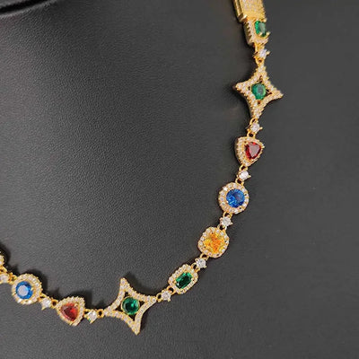 Luxury Necklaces 18k Gold Plated Rainbow Zircon Necklace Trendy Clavicle Chain Fashion Jewelry For Women Birthday Gift