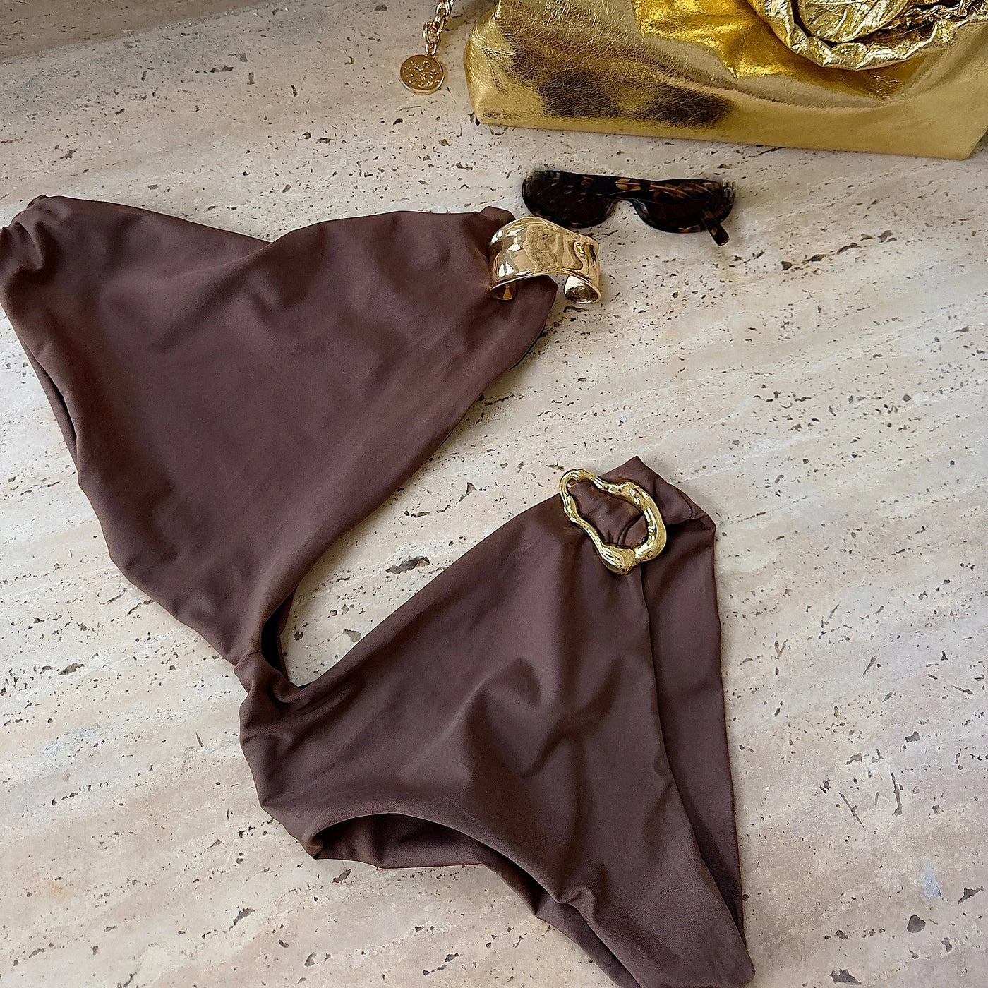 Cut Out Swimsuit Sexy Women Swimwear Female Bikini Shiny Biquini One Shoulder Swimming Suit Button Bodysuit Bathsuit Beachwear
