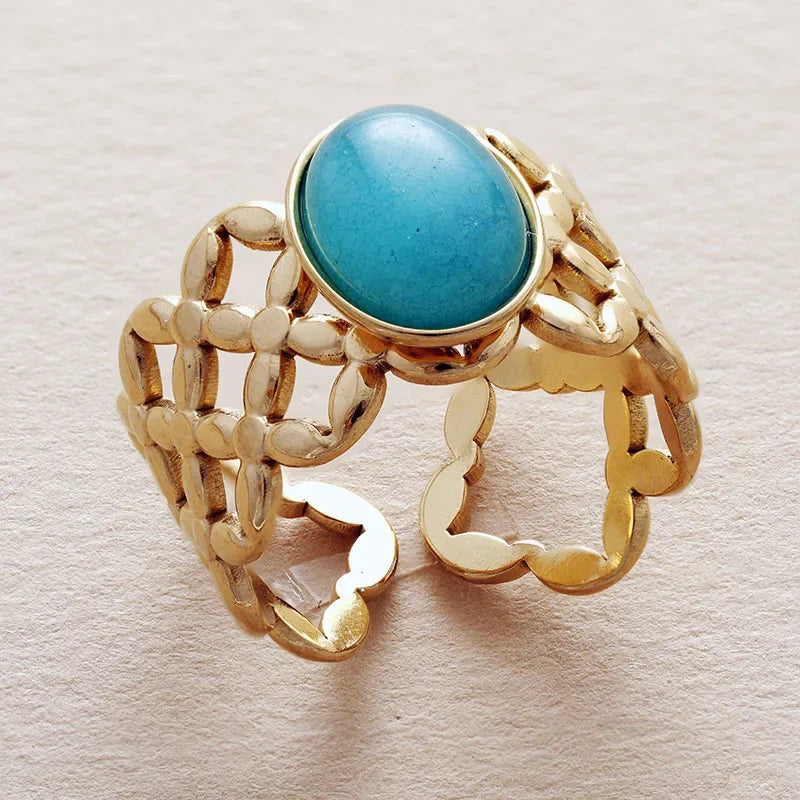 Trendy Center Stone Stainless Steel Finger Rings Adjustable Designer Woman Cocktail Ring Wedding Couples Jewelry Bijoux