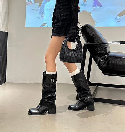 Woman Boots Knee High Platform Chunky Heels Trend Punk Gothic New Rock Leather Fashion Women's Shoes Motorcycle Footwear