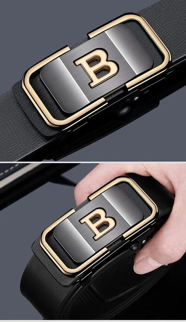 Men Genuine Luxury Leather Metal Automatic B Buckle Fashion Belt | Casual Belts for Male