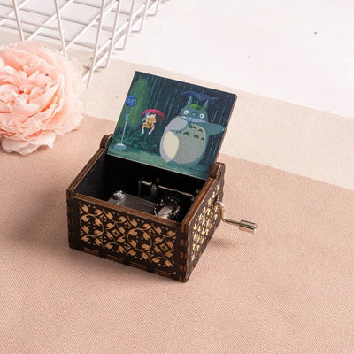 Wooden painted music box, Totoro music gift, ornament, light luxury wooden hand cranked music box