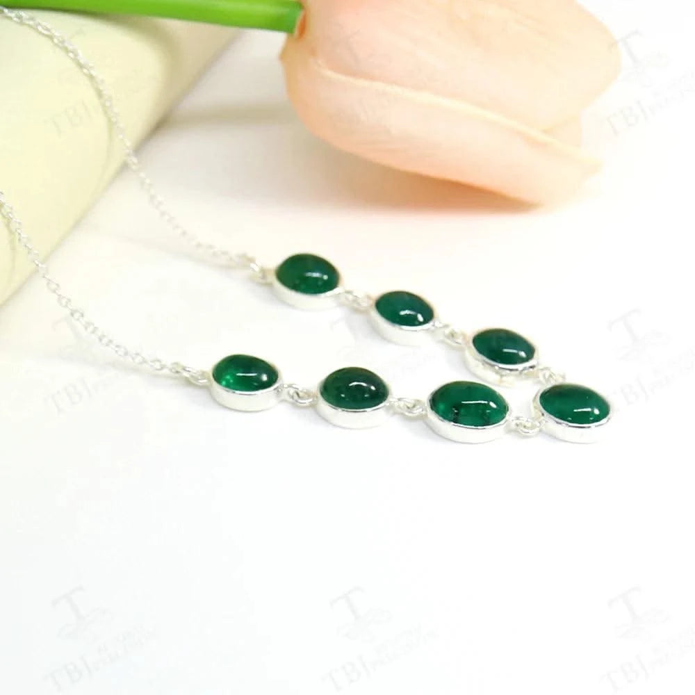Designer Handmade Necklace for Women S925 Silver Natural Emerald Gemstones (Wedding Anniversary Gift)