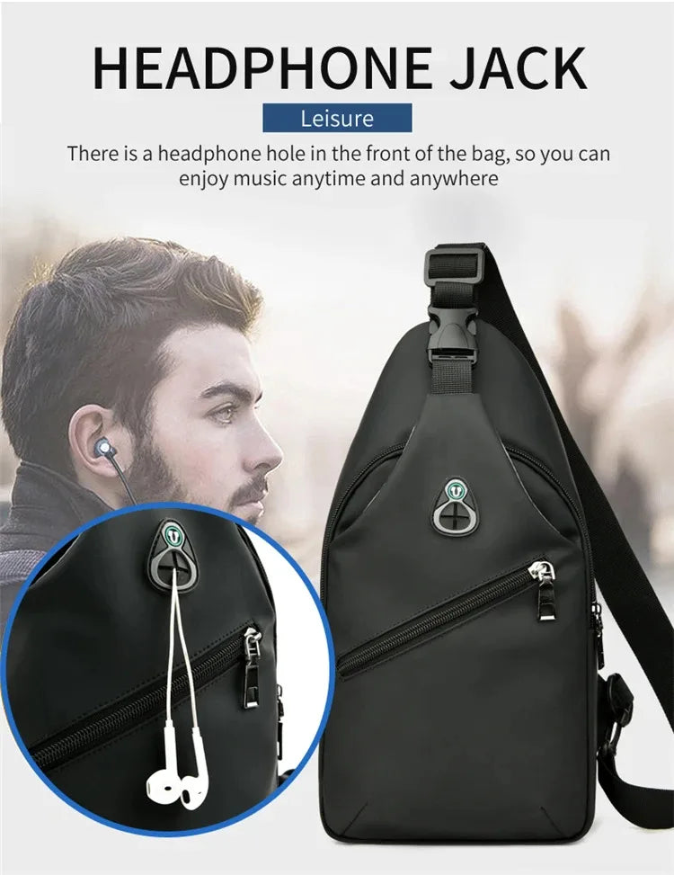 Men Fashion Laptop Waist Packs Trendy Computer Chest Bag Usb Shoulder Bag Leisure Chest Bag Large Capacity Crossbody Bag