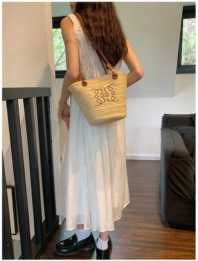 Fashion Retro Shoulder Bag Women Handbag Luxury Brand Designer Tote Women Straw Shoulder Messenger Bag Elegant Ladies Beach Bags