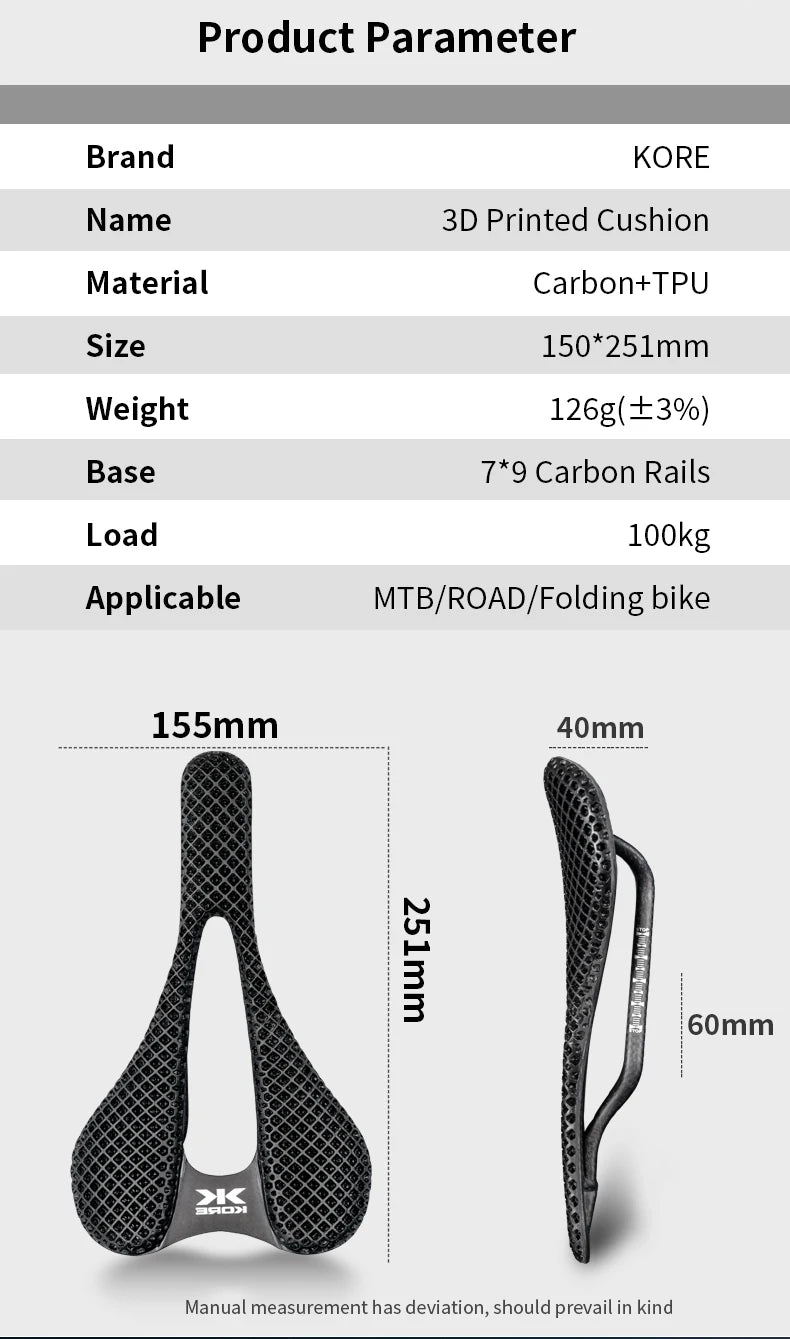 KORE Bicycle Saddles For Road Bikes Ultralight Carbon Fiber Cycling Accessories 7*9 Saddles Good Quality