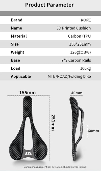 KORE Bicycle Saddles For Road Bikes Ultralight Carbon Fiber Cycling Accessories 7*9 Saddles Good Quality