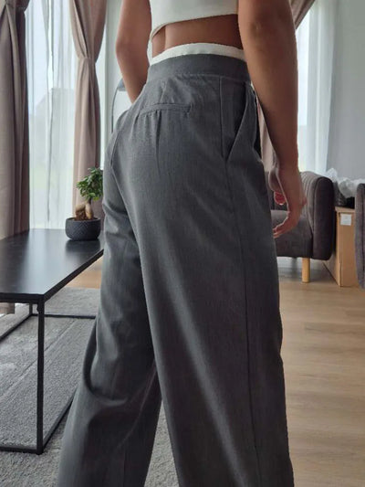 Wide Leg Pants For Women Straight Autumn Coffee Tie Up Casual Trousers Women Gray Loose Pants Ladies Black Trousers Office