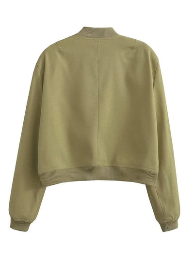 Women Fashion Solid Bomber Jackets Coat With Pockets V-Neck Single Breasted