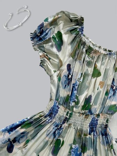 Women's Floral Summer Fashion Women's Print One-line Shoulder Dress Summer Beach Vacation Dress Causul Dress for Women