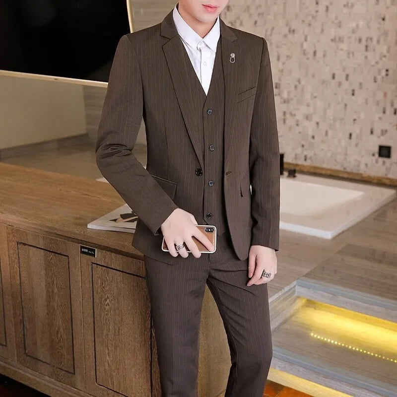 Suit (Blazer+ Vest + Trousers +) Men's Fashionable Business Solid color Gentleman's Wedding Workwear Casual Performance Suit