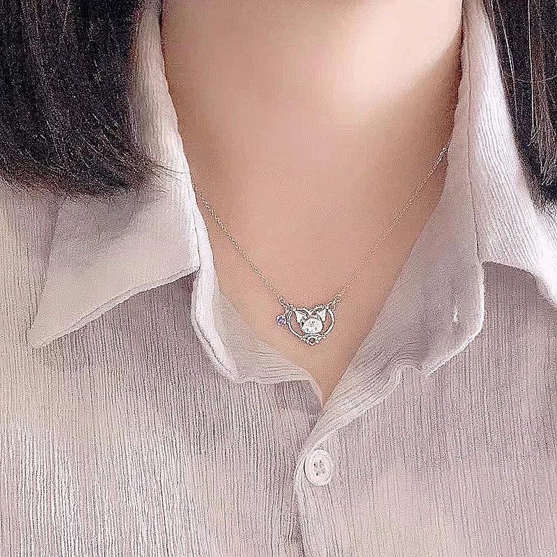 Sanrios Luxury Necklaces Cute Anime Figure Kuromi Silver Necklace Clavicle Chain Pendant for Women Jewelry Accessories Girl Gift