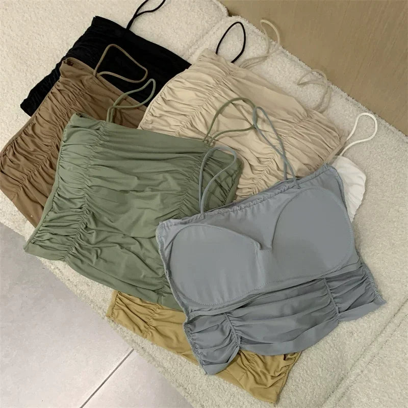 Top Women Sexy Shirts Sleeveless Tube Tops Girls Tops With Suspenders Lady White Camisole Padded Bras Woman Clothing Corset Top