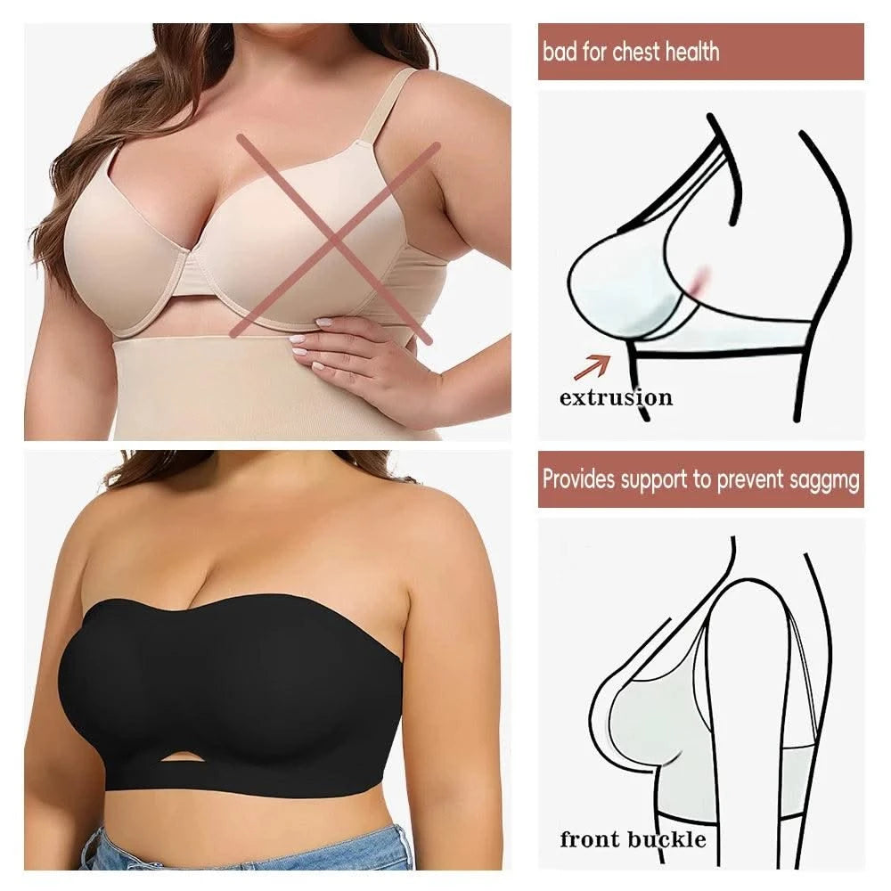 Strapless Bras for Women Lift Bra Wire-Free Anti-Slip Invisible Push Up Seamless Detachable Straps Bandeau