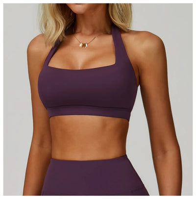 Breathable Sports Bra Anti-Sweat Fitness Top Women Hanging Neck Yoga Bra Shockproof Crop Tops Push Up Sport Bra Gym Workout Vest