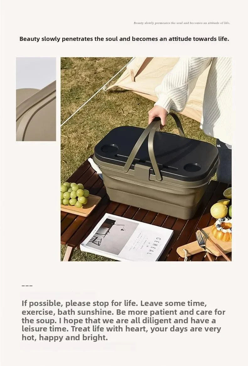 garden  Multi functional hand-held basket storage box for picnic, outdoor camping, picnic basket set, folding water bucket