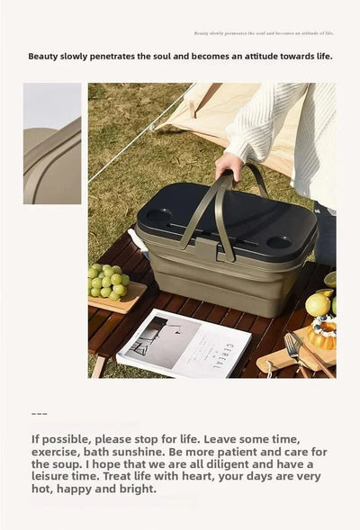 garden  Multi functional hand-held basket storage box for picnic, outdoor camping, picnic basket set, folding water bucket