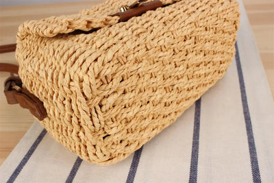 Handmade Women's Shoulder Bag Summer Straw Beach Bag Bohemian Female Handbags Fashion Square Flap Lock Designer Shopper Purse