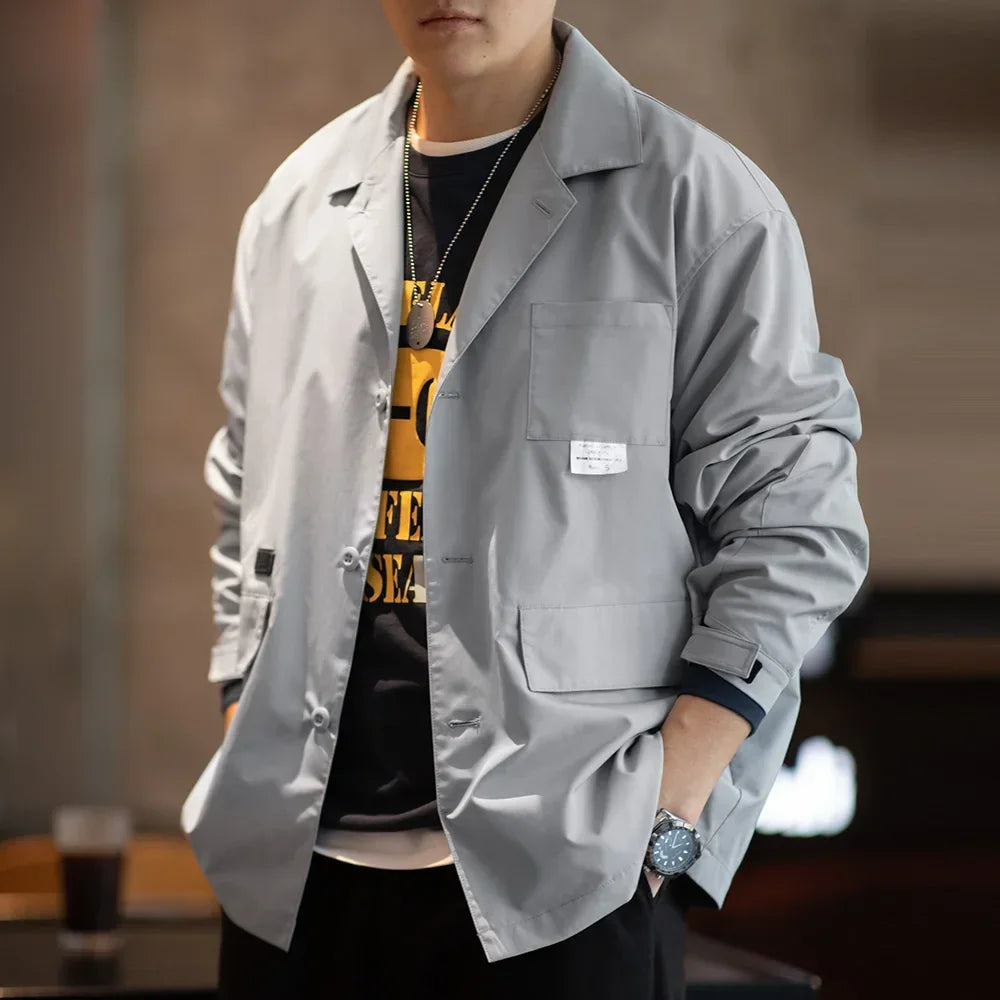 Maden Mountain Style Outdoor Multi-Pocket Suit Jacket Cityboy Flat Lapel Casual Versatile Coat Men's Blazer Spring And Autumn