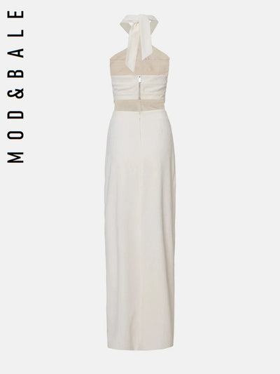 Designer Dresses 2025 New Summer Halter Neck Cutout Slim Fit Maxi Dress Backless Long Skinny High Slit Party Evening Dress