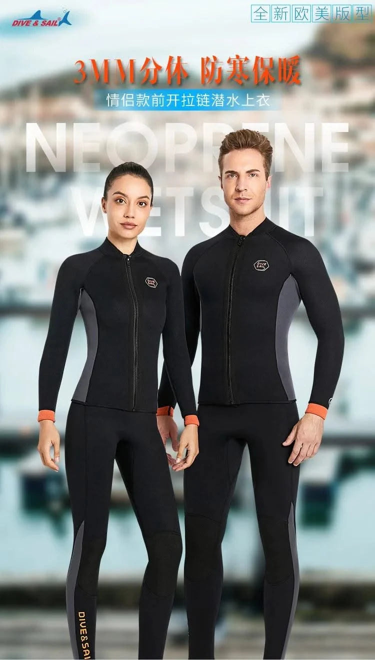 Wetsuit 3MM Neoprene Men Long Sleeve Split Wetsuit Warm Jacket Pants Plus Size Women Swimsuit Scuba Diving Snorkeling Surf Suit