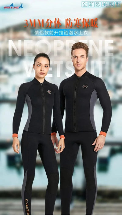 Wetsuit 3MM Neoprene Men Long Sleeve Split Wetsuit Warm Jacket Pants Plus Size Women Swimsuit Scuba Diving Snorkeling Surf Suit