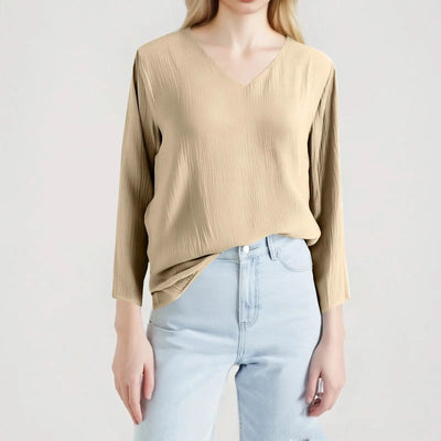 Women Cotton And Linen Top Spring Summer Fashion Casual V-Neck Long Sleeve Loose Pullover Tops Thin Lightweight Comfy Blouse Top