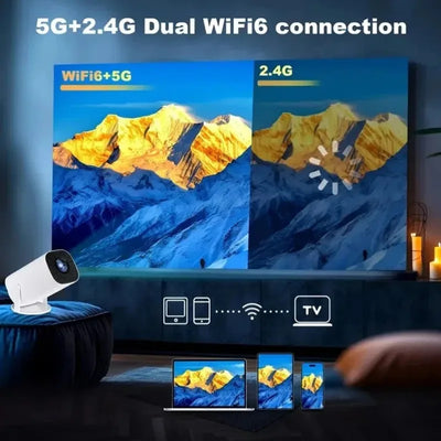 Mini Portable Projector Home Cinema 1080p HD 4k Android 11 Projector with WiFi 6 and Bluetooth Smart Pocket Outdoor