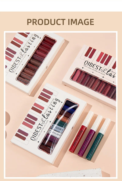 Luxury Matte Lip Gloss Set 12 Waterproof Shades Non Sticky Long Lasting Lipstick Kit For Daily Party Makeup