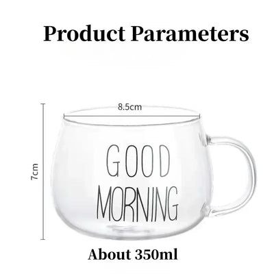 350ml Letter Printed Transparent Creative Glass Coffee Tea Mug Drinks Dessert Breakfast Milk Cup Glass Mugs Handle Drinkware