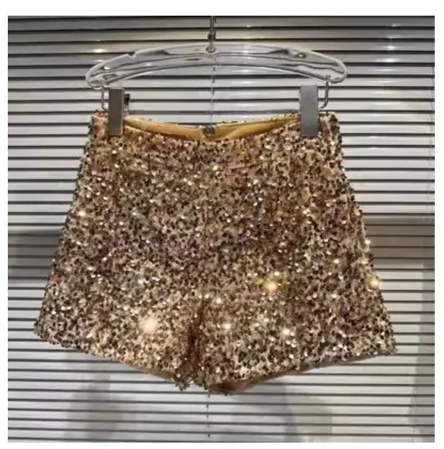 2025 New Summer Spring New Full Sequined Shiny Casual Shorts Heavy Zipper Nightclub Socialite Short Shorts Hot Pants for Women - Elanique